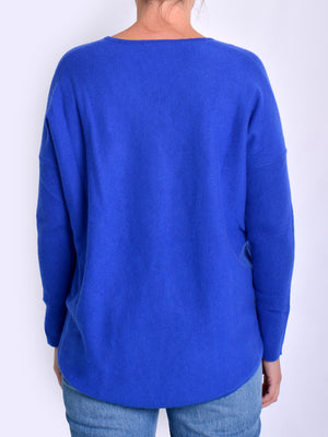 JAMES MELBOURNE CASHMERE CURVED HEM V NECK