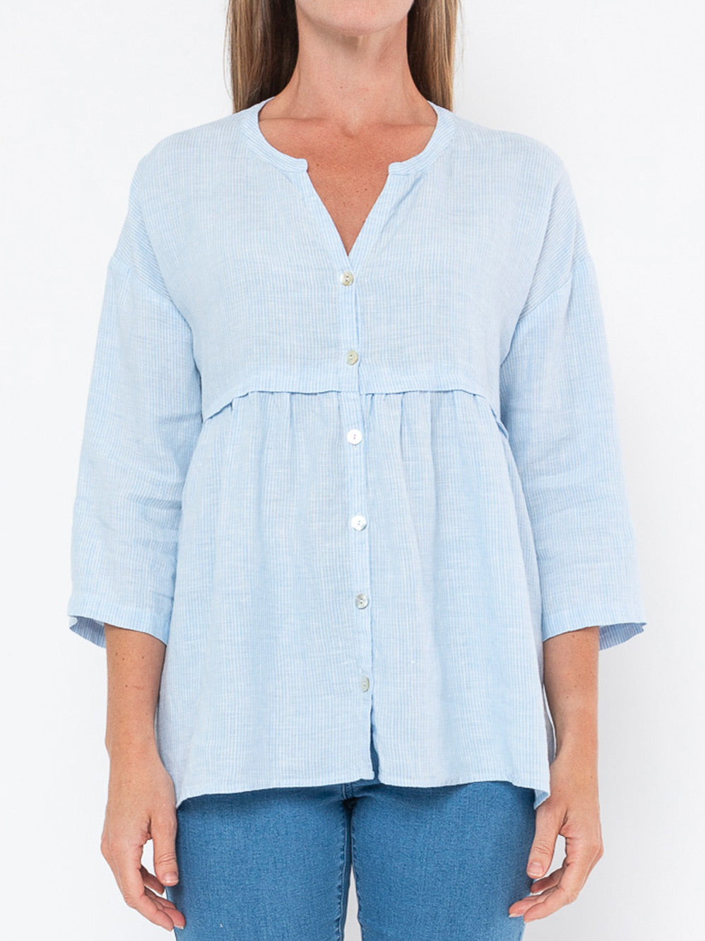 JUMP STRIPE GATHER TOP