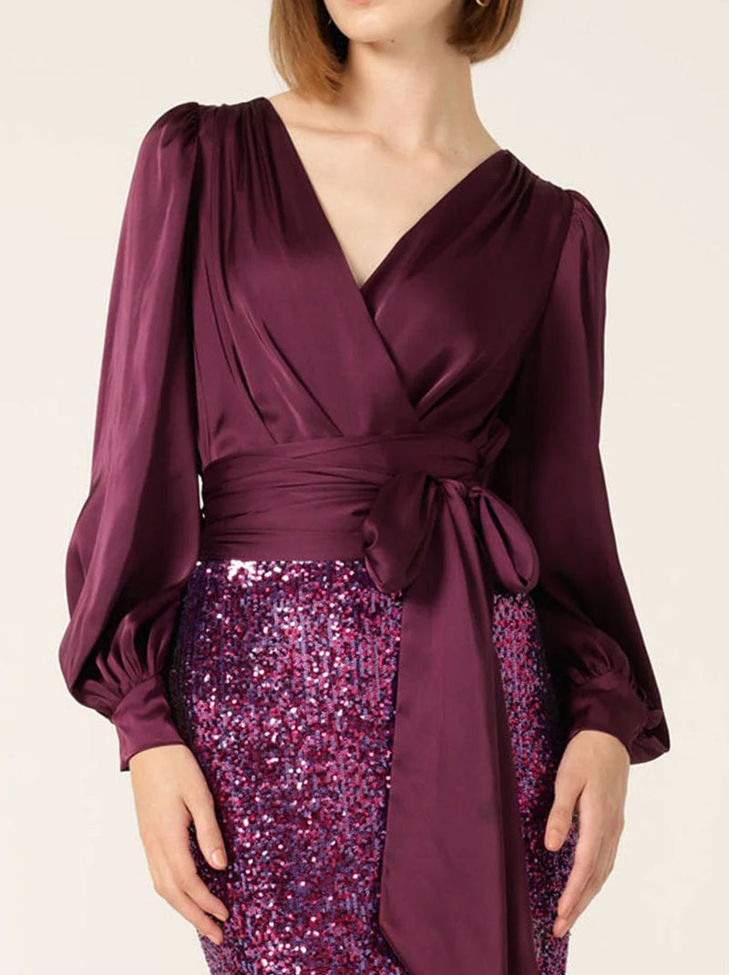 SACHA DRAKE SATIN FAUX WRAP TOP