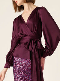 SACHA DRAKE SATIN FAUX WRAP TOP