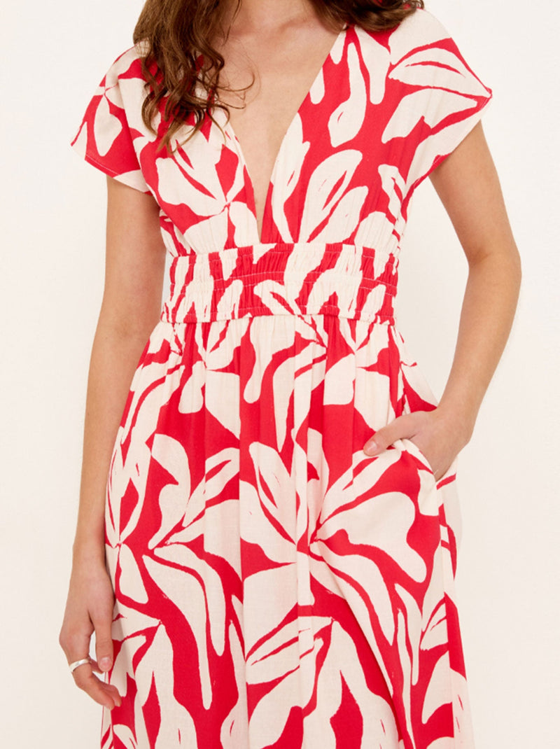 STAPLE THE LABEL SERATA SHIRRED MIDI DRESS