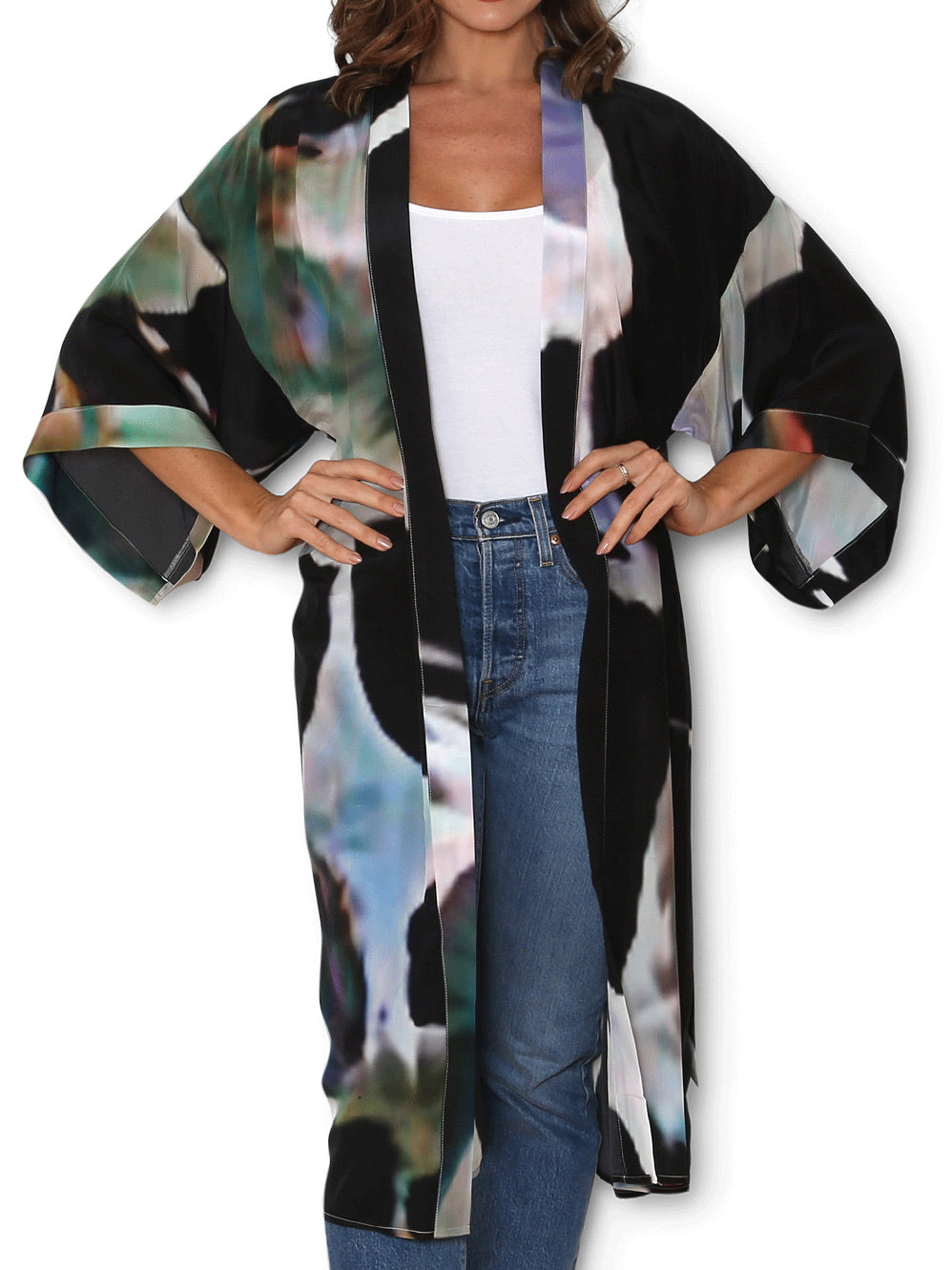 THE ARTISTS LABEL TRIBAL BONES SILK LONG KIMONO