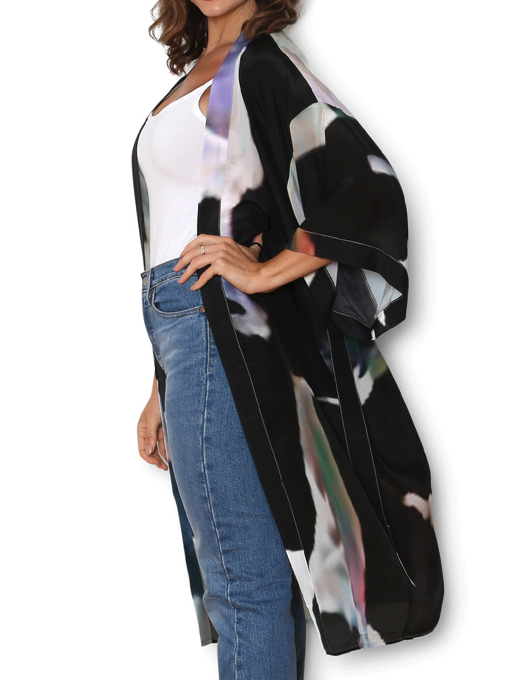 THE ARTISTS LABEL TRIBAL BONES SILK LONG KIMONO