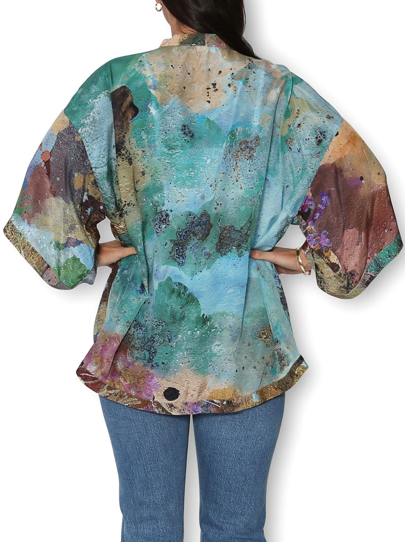 THE ARTISTS LABEL COASTAL WHISPERS SILK KIMONO