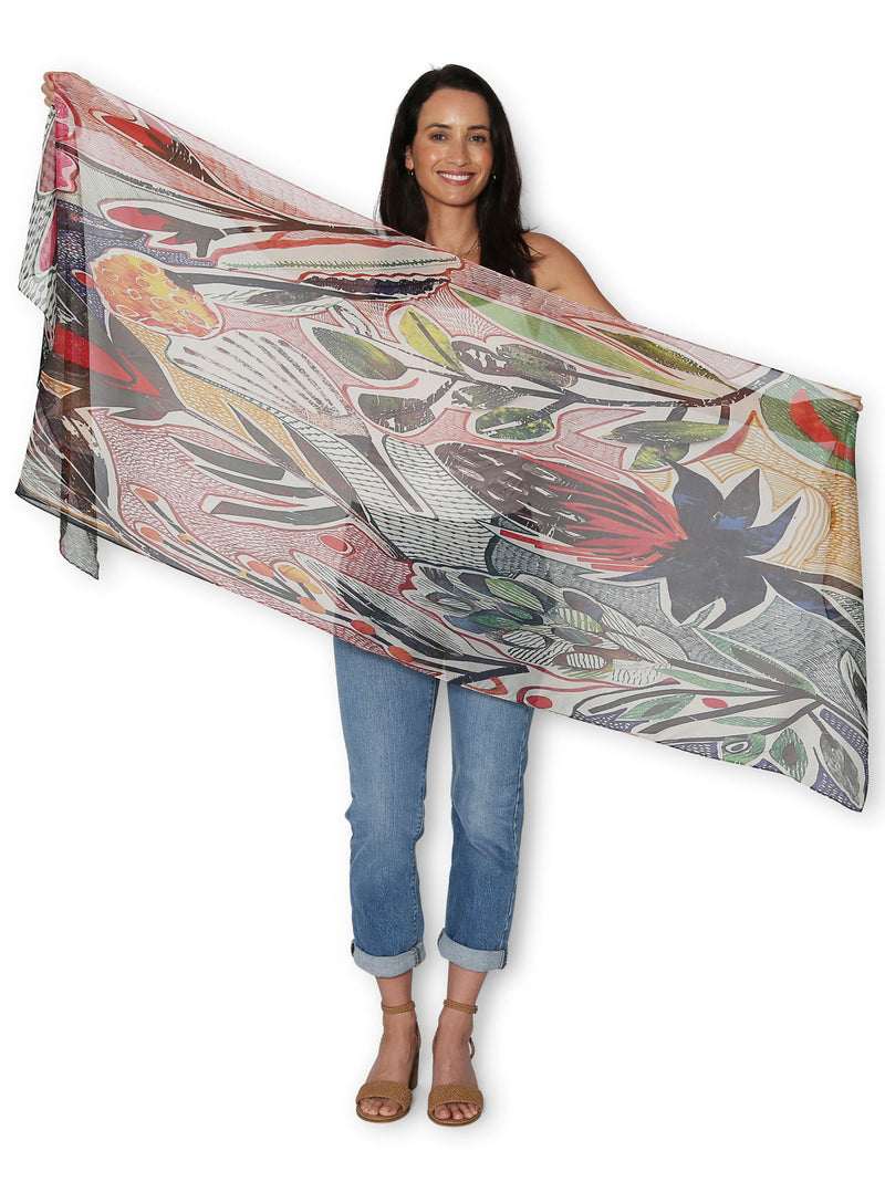 THE ARTISTS LABEL SUNSHINE AND NATIVES SILK SCARF