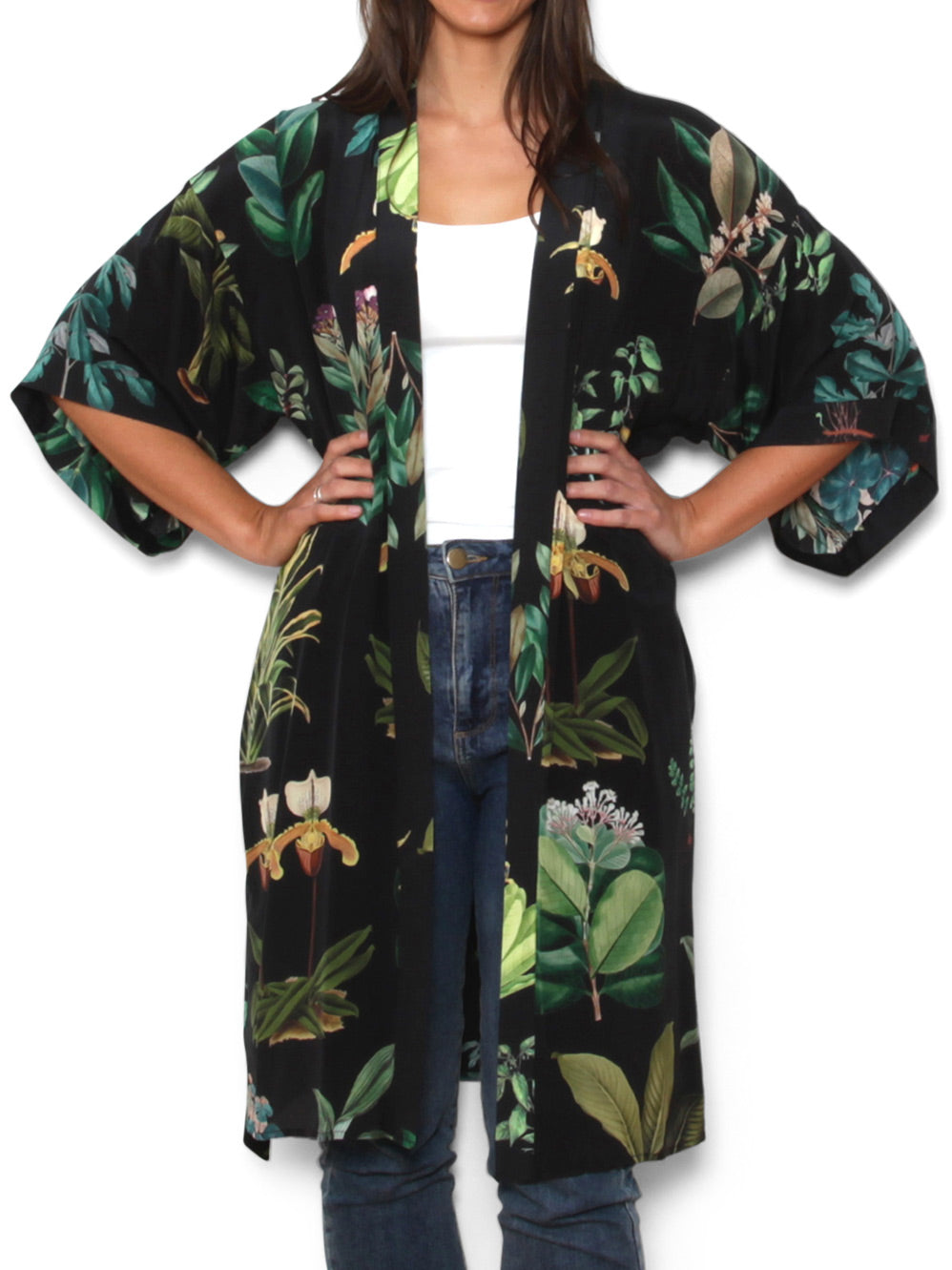 THE ARTIST LABEL ANCIENT BOTANY SILK LONG KIMONO