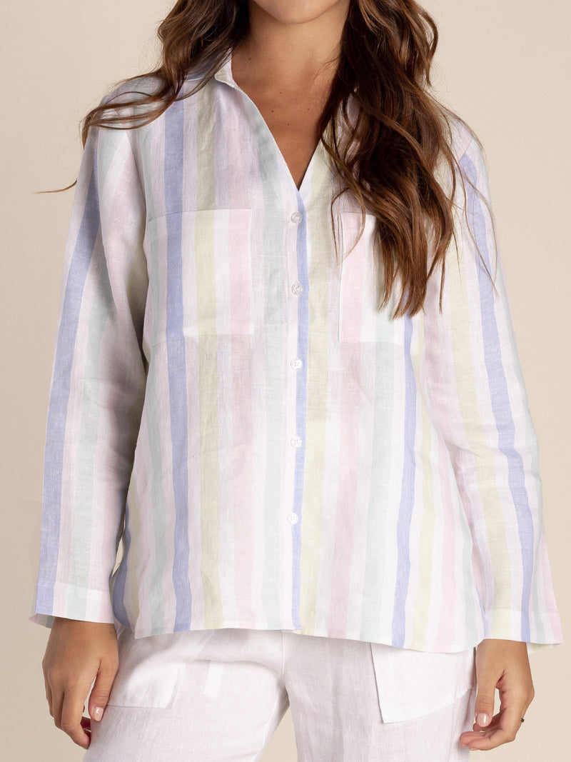 TWO-T'S CANDY STRIPE LINEN SHIRT