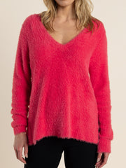 TWO-T'S VEE NECK FLUFFY KNIT