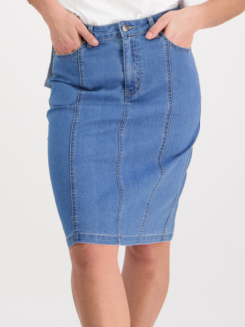 VASSALLI CONTRAST STITCH DENIM SKIRT