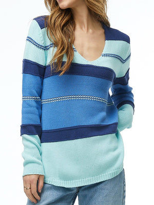 ZAKET & PLOVER VEE NECK COTTON STRIPE