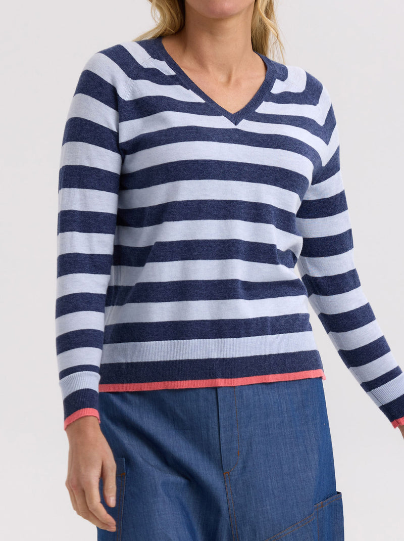 ZAKET & PLOVER ESSENTIAL STRIPE VEE KNIT