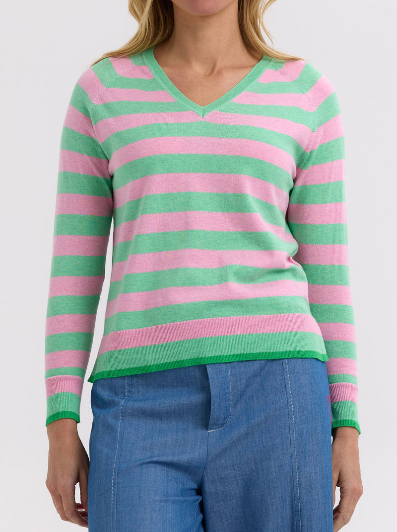 ZAKET & PLOVER ESSENTIAL STRIPE VEE KNIT