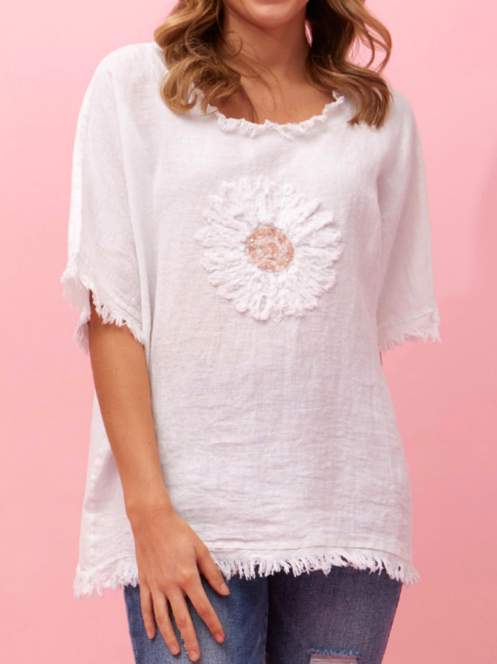BOTTEGA MODA SUNFLOWER LINEN TOP