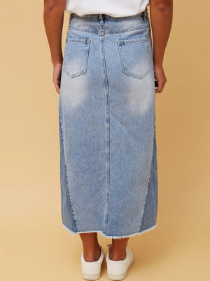 CAROLINE K MORGAN MIDI DENIM SKIRT