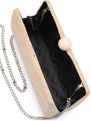 OLGA BERG CECE STRAW WEAVE BOX BAG