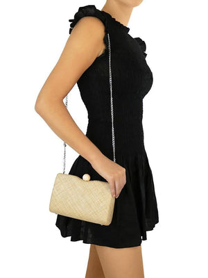 OLGA BERG CECE STRAW WEAVE BOX BAG